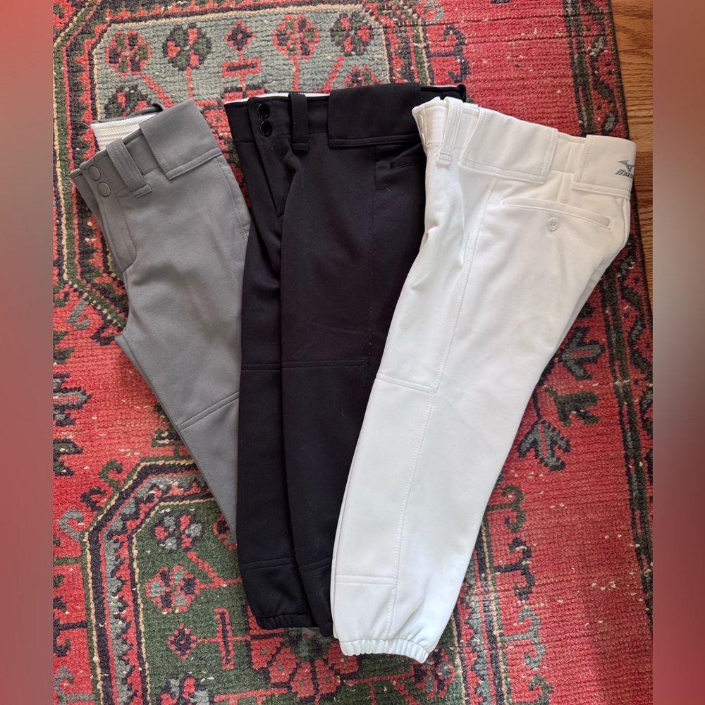 Girls Mizuno Softball Pants Lot. White, Black, Gray. Youth Small